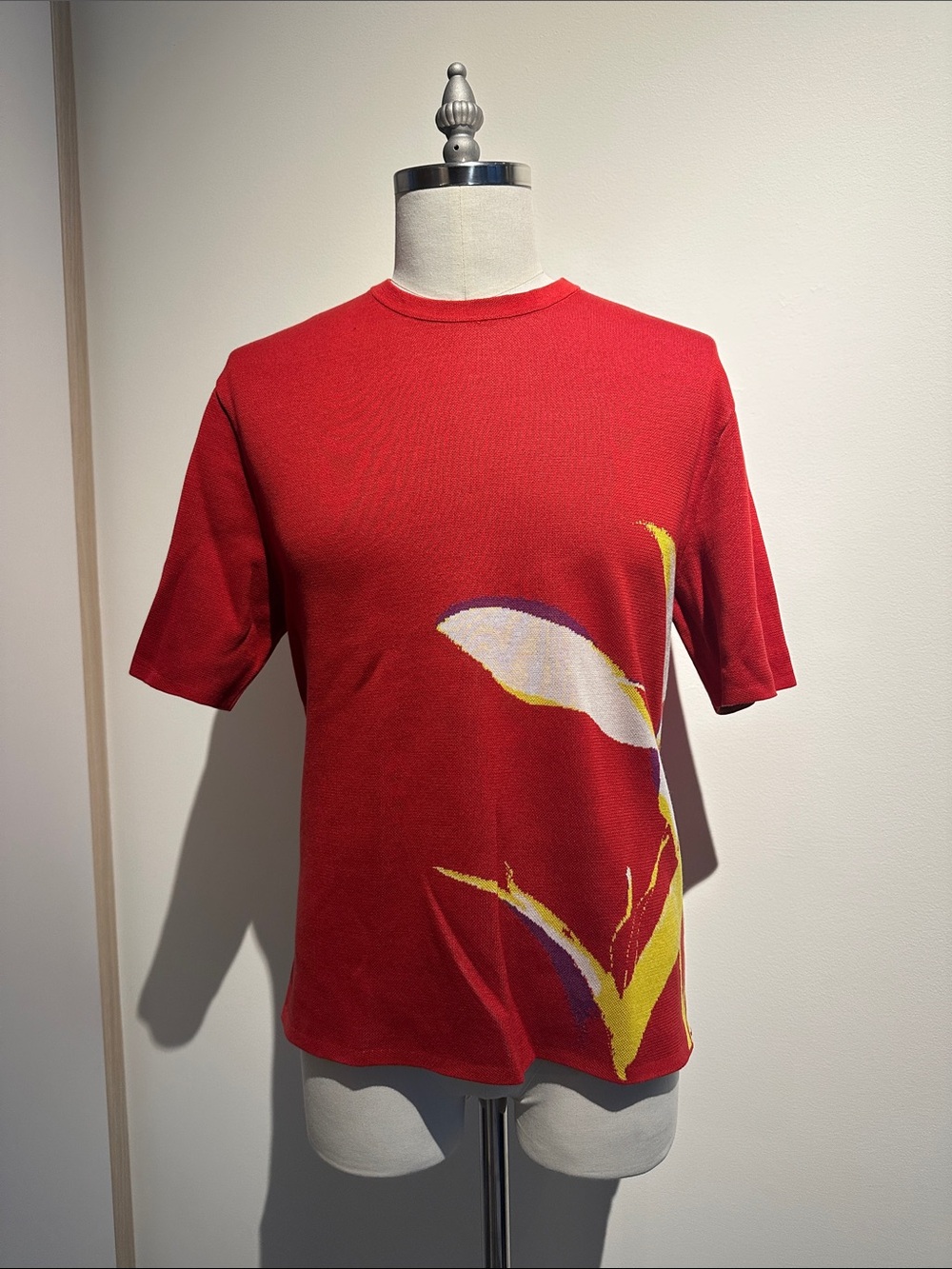 Men's Red Short-Sleeve Floral Knit Tee